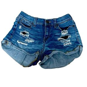 MUDD Size 3 Distressed Denim Jean Short‎ Shorts THRASHED